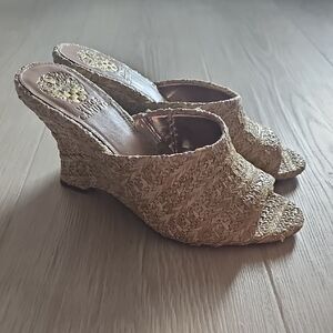 Vince Camuto Woven Tan Wedge Sandals